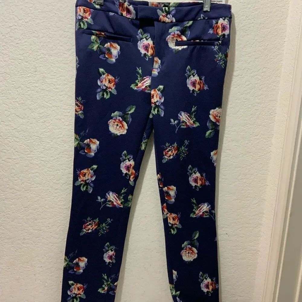 Zara Woman's Blue Floral Pencil Pants Mid Rise Size small